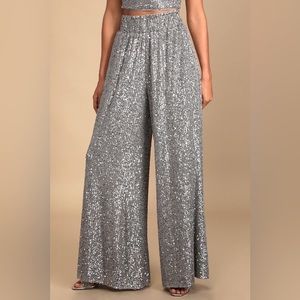 Lulus Flawless Sparkle Silver Sequin Wide-Leg Pants